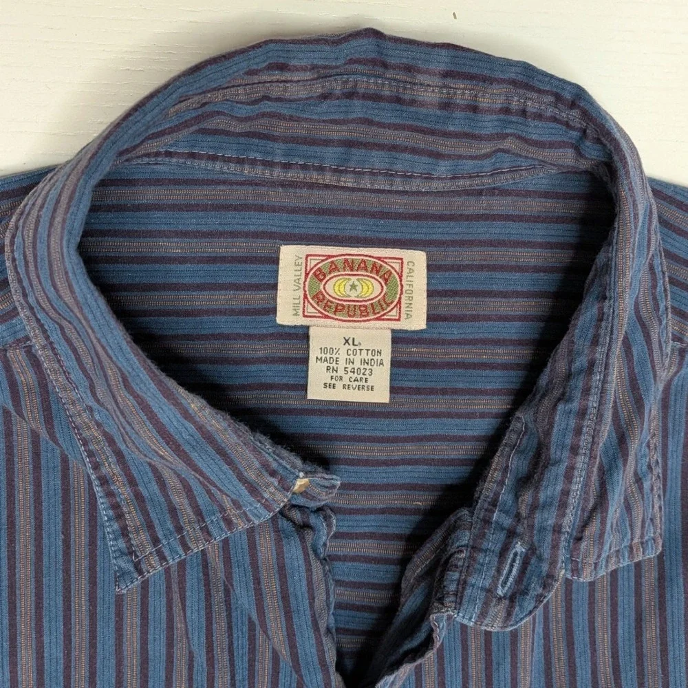 Vintage 80s Banana Republic Mill Valley Shirt Mens XL Striped 2 Pocket Safari